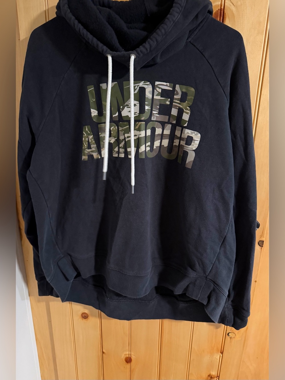 Under Armour Women’s Black Cowl Neck Hoodie with Camo Logo- Size Large